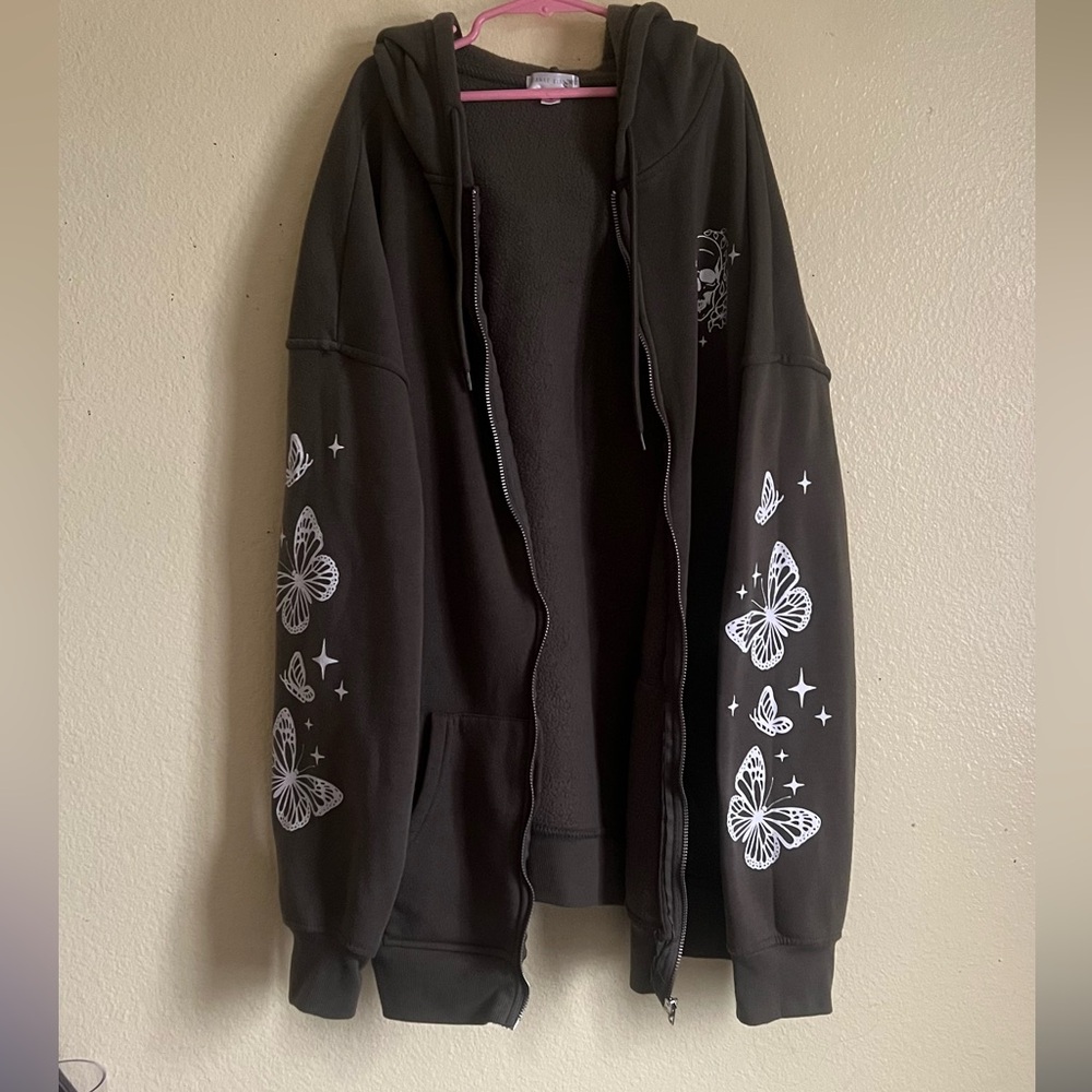 Elegant Black Hoodie with White Butterfly Motif